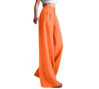 ZRYAZQ Anzughose Damen Sommer Lang Weites Bein Sommerhose Damen Leicht Palazzo Hose High Waist Business Hosen Sommer Mit Knöpfen Elegant Weite Damenhosen Leicht und Luftig Marlenehose mit Taschen