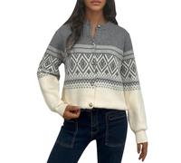 ZRYAZQ Cardigan Damen Elegant Norweger Strickjacke Damen Winter mit Knöpfen Strickjacken Langarm Dicke Strickmantel Winter Warm Damenstrickjacke Feinstrick Strickcardigan Norwegermuster Herbstmantel