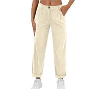 ZRYAZQ Cordhose Damen Gerades Bein Lang Cord Hosen Damen High Waist Baggy Hose mit Knopfleiste Elegant Damenhosen Elastisch Bund mit Taschen Marlenehose Kuschelige Freizeithose Frauen Einfarbig
