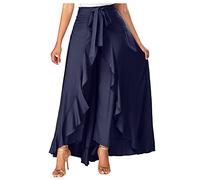 ZRYAZQ Culottes Hosen Damen Lang Elegant Sommerhose Damen Leicht High Waist Mit Gürtel Culotte Sommer 2 in 1 Rüschen Hosen Frauen Sommer Weites Bein Mittelalter Sommerhosen Leicht Und Luftig Hose