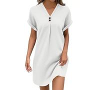 ZRYAZQ Damen Blusenkleid Sommer Kurz V Ausschnitt Sommerkleid Damen Leicht Und Luftig Shirtkleid Kurzarm mit Knopfleiste Sommerkleider Elegant Tshirt Kleid Frauen Kurz Locker Sommer Kleider Casual