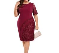 ZRYAZQ Damen Kleider Elegant Festlich Große Größen Midi Kleid Hochzeitsgast Damen Sommer Lang Spitze Festliche Kleider Für Hochzeit Abendkleid Für Mollige Spitzenkleid Halbarm Midikleid Lochstickerei