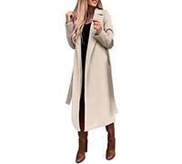ZRYAZQ Damen-Mäntel Winter Lang Wintermantel Damen Elegant mit Gürtel Lange Wollmantel Winter Warm Winterjacke Trenchcoat Frauen Revers Einfarbig Damenmantel Kuschelig Übergang Mantel Casual