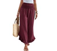 ZRYAZQ Damen Sommerhose Leicht Und Luftig Lang Leinenhose Damen Sommer Weites Bein Boho Mit Gummizug Hosen Sommer Baggy Hohe Taile Rüschen Palazzo Hose Frauen Baumwolle Leinen Strandhose Plissee
