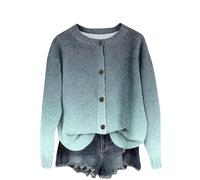 ZRYAZQ Damen Strickjacke mit Knöpfen Elegant Pullover & Strickjacken Für Damen Winter Warm Cardigan Grob Strick Farbverlauf Strickmantel Winter Damenstrickjacke Rundhals Strickcardigan Herbstmantel