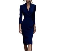ZRYAZQ Etuikleid Damen Elegant Lang Festliche Kleider Winter Langärmeliges Herbstkleid Damen Midi V Ausschnitt Business Kleid Figurumspielend Winterkleid Stehkragen Tailliert Damenkleider Midikleid