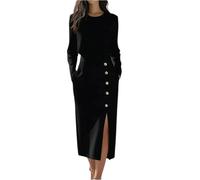 ZRYAZQ Etuikleid Damen Elegant Langarm Lang Kleid Damen Festlich Hochzeit Winter Cocktailkleid Hochzeitsgast Midi Kleider Business mit Beinschlitz Herbstkleid Frauen Midi Winterkleid mit Taschen
