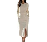 ZRYAZQ Etuikleid Damen Elegant Langarm Lang Kleid Damen Festlich Hochzeit Winter Cocktailkleid Hochzeitsgast Midi Kleider Business mit Beinschlitz Herbstkleid Frauen Midi Winterkleid mit Taschen