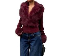ZRYAZQ Felljacke Damen Winter Kurz Strickjacke Elegant Festlich Winterjacke | Warm Wintermantel Fellkragen Pelzjacke Kunstfell Kunstpelz Strickjacken mit Pelz Fell Jacke Curvy Fellmantel Strickmantel