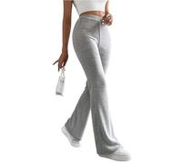 ZRYAZQ Hosen Damen Rippstrick Lang Flared Strickhose Einfarbig Bequeme Schlaghose Elegant High Waist Strick Hose Elastisch Bund Lang Damenhosen Eng Schlaghosen Frauen Schmal Stylische Freizeithose