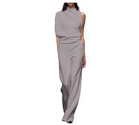 ZRYAZQ Jumpsuit Damen Sommer Lang Weites Bein Overall Damen Sommer Elegant Festlich One Shoulder Jumpsuits Leicht Cut Out Romper Lang Öffnung Hinten Playsuit Einfarbig Kuschelig Hosenanzug One Piece