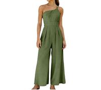 ZRYAZQ Jumpsuit Damen Sommer Träger One Shoulder Overall Elegant Festlich Tailliert Jumpsuits Lang Weites Bein Romper Damen Sommer Rückenfreier Playsuit Frauen Ärmellos Camisole Hosenanzüge Einteiler
