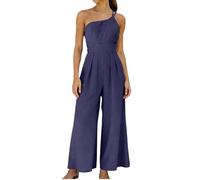 ZRYAZQ Jumpsuit Damen Sommer Träger One Shoulder Overall Elegant Festlich Tailliert Jumpsuits Lang Weites Bein Romper Damen Sommer Rückenfreier Playsuit Frauen Ärmellos Camisole Hosenanzüge Einteiler