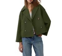 ZRYAZQ Kurzmantel Damen Elegant Übergang Mantel Winter Zweireihig Kurzer Trenchcoat Wolle Wintermantel Damen Kurz Warm Wollmantel Winter Crop Revers Winterjacke Damenmantel mit Taschen Kurztrench