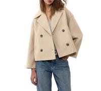 ZRYAZQ Kurzmantel Damen Elegant Übergang Mantel Winter Zweireihig Kurzer Trenchcoat Wolle Wintermantel Damen Kurz Warm Wollmantel Winter Crop Revers Winterjacke Damenmantel mit Taschen Kurztrench
