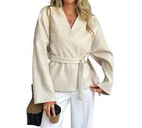 ZRYAZQ Kurzmantel Damen Winter Wolle Elegant Mantel Damen Kurz Mit Gürtel Winterjacke Business Wolljacke Winter Warm Kurzer Trenchcoat Einfarbig Übergangsjacke Kuschelig Wollmantel Frühling Jacke