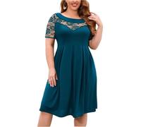 ZRYAZQ Midikleid Damen Elegant für Hochzeit Große Größen Sommerkleid Damen Lang Spitze Festliche Kleider Für Mollige Frauen Midi Kurzarm Kleid Sommer Festlich Cut Out Sommerkleider Leicht Und Luftig