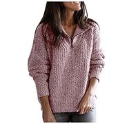 ZRYAZQ Pulli Damen Rollkragen mit Reisverschluss Strickpullover Damen Winter Feinstrick Pullover Damen Elegant Geripptes Half Zip Winterpullover Damen Strick Einfarbig Damenpullover Langarm