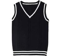 ZRYAZQ Pullover Damen Ärmellos Weste Strickweste Damen Gestreifte Pullunder Damen V Ausschnitt Strickpullover Damen Feinstrick Pullunder Gestrickter Retro College Stil Strickpullunder Winter