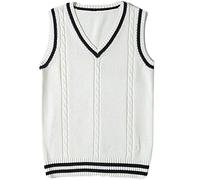 ZRYAZQ Pullover Damen Ärmellos Weste Strickweste Damen Gestreifte Pullunder Damen V Ausschnitt Strickpullover Damen Feinstrick Pullunder Gestrickter Retro College Stil Strickpullunder Winter