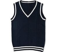 ZRYAZQ Pullover Damen Ärmellos Weste Strickweste Damen Gestreifte Pullunder Damen V Ausschnitt Strickpullover Damen Feinstrick Pullunder Gestrickter Retro College Stil Strickpullunder Winter