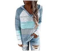 ZRYAZQ Pullover Damen V Ausschnitt Gestreift Hoodie Damen Strick Langarm Strickpullover Damen Grobstrick mit Schlitz Pulli Winter mit Kapuze Kapuzenpullover Streifen Winterpullover Warm Winterpulli
