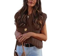 ZRYAZQ Pullunder Damen Ärmellos Grobstrick Strickweste Damen Kurz Strick Elegant mit Knopfleiste Strickpullunder Damen Dicke Einfarbig mit Tasche Pullunder Frauen Grobmaschig Rundhals Casual