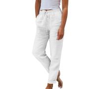 ZRYAZQ Sommerhose Damen Lang Leicht Hosen Damen Sommer Elegant High Waist Hose Gummizug Gerades Bein Leinenhose Frauen Sommer Lang mit Taschen Sommerhosen Leicht Und Luftig Freizeithose Bequeme Dünne