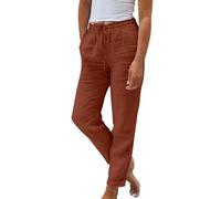 ZRYAZQ Sommerhose Damen Lang Leicht Hosen Damen Sommer Elegant High Waist Hose Gummizug Gerades Bein Leinenhose Frauen Sommer Lang mit Taschen Sommerhosen Leicht Und Luftig Freizeithose Bequeme Dünne