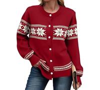 ZRYAZQ Strickjacke Damen Norwegermuster Winter Cardigan Damen Strick Mit Knöpfen Strickjacken Elegant Norweger Strickmantel Winter Warm Feinstrick Damenstrickjacke Mit Schneeflocken Strickcardigan