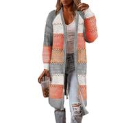 ZRYAZQ Strickjacke Gestreift Damen Bunt Strickjacken für Damen Lang Winter Warm Elegant Strickmantel Grobstrick Mantel Winter Warme Dicke Cardigan Lange mit Schalkragen Longstrickjacke mit Öse