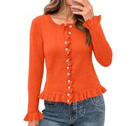 ZRYAZQ Strickpullover Damen Kurz Rüschen mit Knöpfen Pullover Damen Elegant Langarmshirt Winter Pulli Strick Feinstrick Damenpullover Langarm Slim Fit Winterpullover Warm Strickpulli Winter Bauchfrei