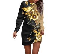 ZRYAZQ Sweatkleid Damen Langarm Ohne Kapuze Pulloverkleid Damen Winter 3D Druck Glitzer Winterkleid Damen Rundhals Longpullover Damen Lässig Herbstkleid Elegant Winterkleider Frauen Bedruckt