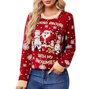 ZRYAZQ Weihnachtspullover Damen Lustig Weihnachtsmotiv Strickpullover Warm Weihnachten Pullover Damen Winter Strick Hässliche Weihnachtspulli Elegant Pulli Christmas Sweater Winterpullover Oversize