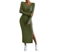 ZRYAZQ Winterkleid Damen Langarm Warm Curvy Strickkleid Damen Winter Lang mit Schlitz Pulloverkleid Damen Elegant Maxi Geripptes Winterkleider Gestricktes Strickkleider Frauen Eng Gerader Schnitt