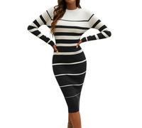 ZRYAZQ Winterkleid Damen Langarm Warm Gestreift Strickkleid Damen Winter Lang Curvy Pulloverkleid Damen Elegant Midi Gestricktes Winterkleider Streifen Strickkleider Frauen Gerader Schnitt Slim