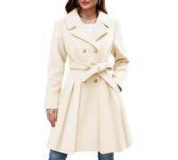 ZRYAZQ Wintermantel Damen Elegant A Linie Mantel Damen Winter Warm Lang Wollmantel mit Gürtel Trenchcoat Lange Winterjacke Revers Zweireihig Übergangsmantel mit Taschen Damenmantel Winter Mäntel