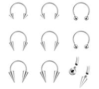 ZS 8 Stück 16G/18G Spike Septum Ringe Edelstahl Innengewinde Hufeisen Circular Barbell Piercing Schmuck für Nase Lippe Tragus Knorpel Helix Daith, 18 g, Edelstahl, Kein Edelstein