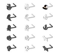 ZS Nasenstecker aus Edelstahl, schwarz, 20 g, Halloween-Korkenzieher-Nasenringe, L-förmige Nasenringe, Geist, Totenkopf, Fledermaus, Nasenpiercing, Schmuck für Damen und Herren, 15 Stück, Edelstahl,