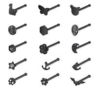 ZS Nasenstecker für Damen, 20 g, 15 Stück, Chirurgenstahl, L-förmig, schwarzer Fledermaus-Schädel, Korkenzieher-Nasenpiercing-Schmuck, 20G(0.8mm), Edelstahl