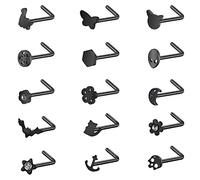 ZS Nasenstecker für Frauen, 20 g, 15 Stück, Chirurgenstahl, L-förmig, schwarzer Fledermaus-Schädel, Korkenzieher, Nasenpiercing-Schmuck, Edelstahl