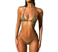 ZSHDTKWB Badeanzug Damen Sommer Im Freien Urlaubsstil Frisch, Modisch, Einfach Und Sexy Bareback DREI Punkte Bikini Set-grün-s