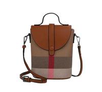 ZSHDTKWB Damen Umhängetasche Mode Frauen -mini -tasche, Karierte Einzelne Schulter -crossbody Leinwand Patchwork Tragbarer Kleiner Tasche-karamell