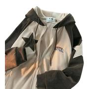 ZSHDTKWB Kapuzenpullover Damen Retro Stern Patch Designs Reißverschluss Hoodie Frauen New Street Beliebte Joker Sweatshirt Unisex Stitching Lose Casual Top-schwarz-m