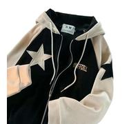 ZSHDTKWB Kapuzenpullover Damen Retro Stern Patch Designs Reißverschluss Hoodie Frauen New Street Beliebte Joker Sweatshirt Unisex Stitching Lose Casual Top-schwarz 2color-l