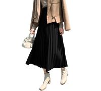 ZSHDTKWB Langer Rock Damen Elegante Schicke Plissee Röcke Für Frauen Herbst Winter Vintage All-Match A-line Frau Hohe Taille Lange Röcke-schwarz-XL