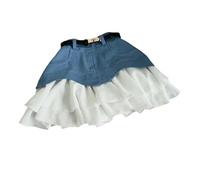 ZSHDTKWB Langer Rock Damen Sommer Frauen Ruffle Edge Kuchen Mini Kleid Hoch Taillierter Jeansrock Europäer-blau (ohne Gürtel)-m