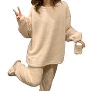 ZSHDTKWB Pyjama Damen Winter Frauen Pyjamas Set Nachtwäsche Samt 2 Stück Hose Home Anzug Flauscher Lässiger Warme Nachtkleidung-c01-m (40-50 Kg)