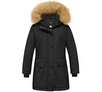 ZSHOW Mädchen Winter Baumwolle Gepolsterter Mantel Wasserabweisend Outdoor Jacke Kunstpelz Kapuzenmäntel Warme Fleece Jacken Schwarz 128-134