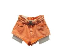 ZSLFCBD Jeans Shorts Damen Herbst Orange Denim Hohe Taille Taschen Sexy Hot Pants Jean Shorts-orange-XL